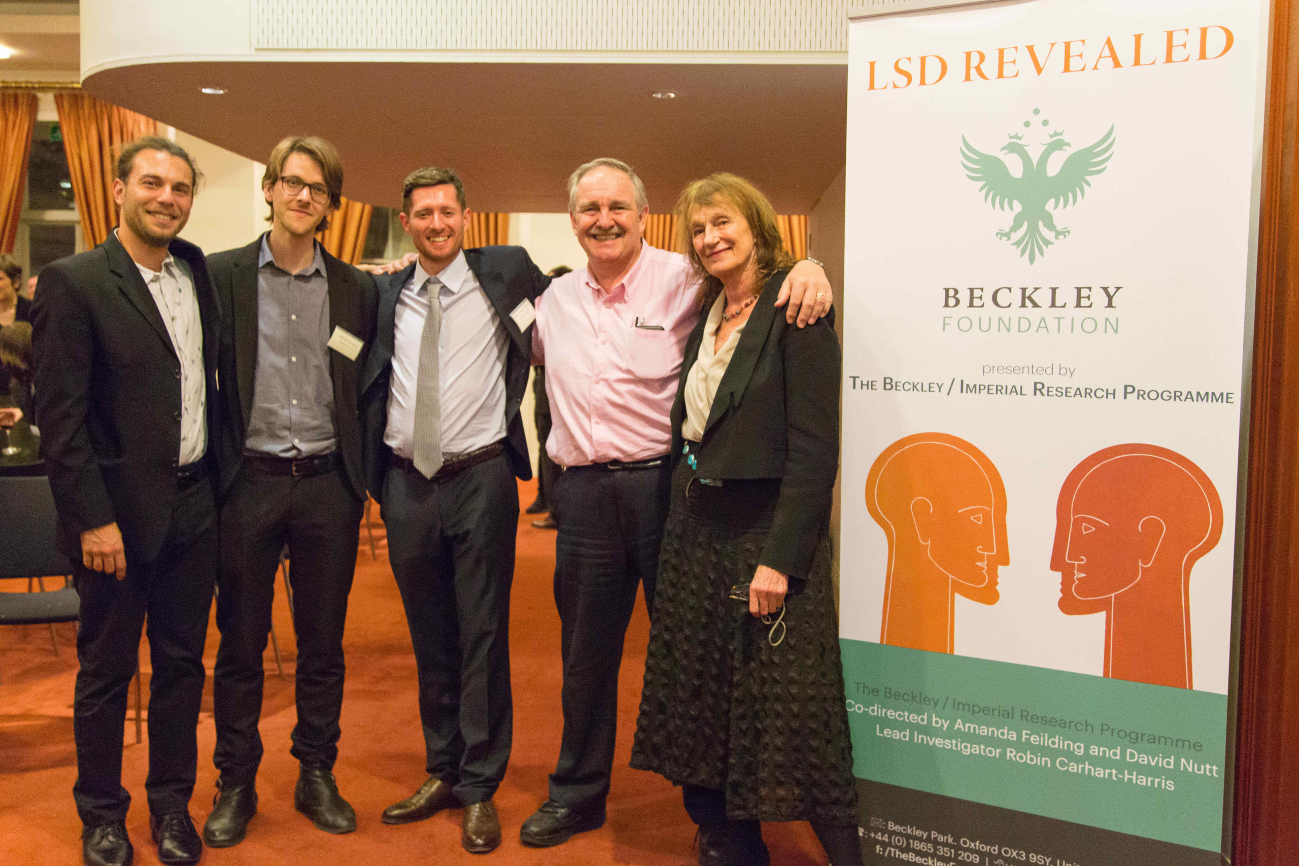Beckley/Imperial team at the Royal Society. Left to right: Leor Roseman, Mendel Kaelen, Robin Carhart-Harris, David Nutt and Amanda Feilding 